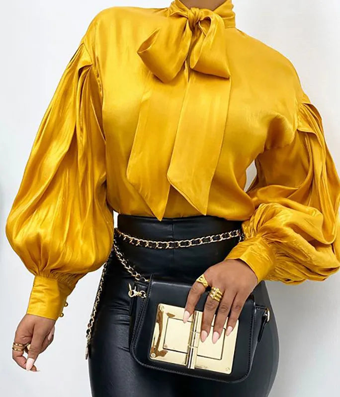 LADIES LONG SLEEVE BLOUSE                    YELLOW / RED / WHITE                    (SIZE  M - XL)