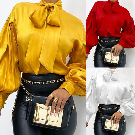 LADIES LONG SLEEVE BLOUSE                    YELLOW / RED / WHITE                    (SIZE  M - XL)