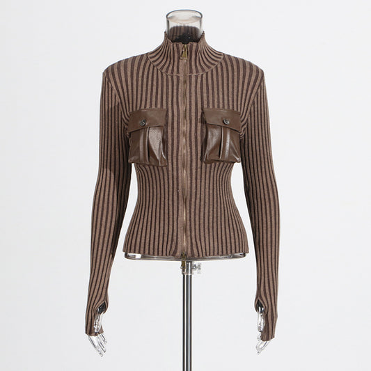 LADIES LONG SLEEVE KNITTED TOP                   BROWN / BLACK / WHITE                    (FREE SIZE)