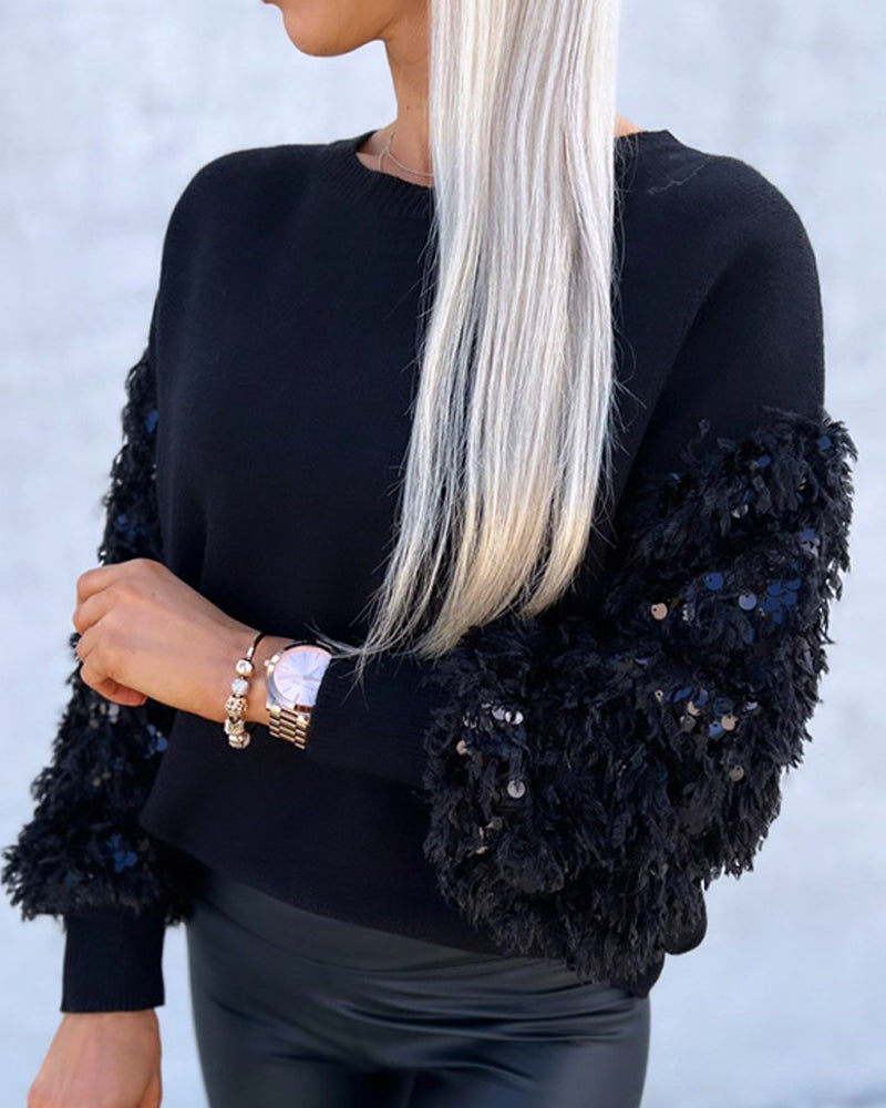 LADIES LONG SLEEVE SWEATER TOP                     BLACK /  / WHITE                (SIZE  S - XL)