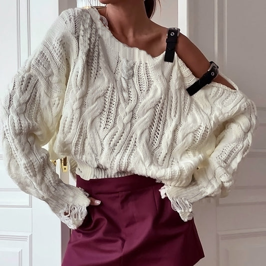 LADIES LONG SLEEVE SWEATER                WHITE              (SIZE  S - L)