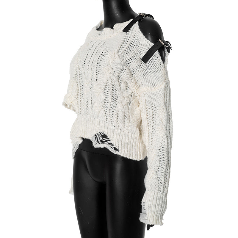 LADIES LONG SLEEVE SWEATER                WHITE              (SIZE  S - L)