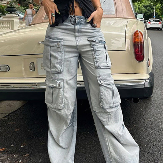 LADIES CARGO PANTS                LIGHT BLUE                (SIZE  S - 3XL)