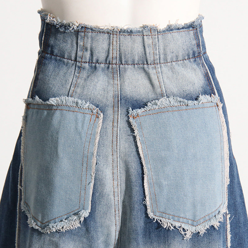 LADIES HIGH WAIST WIDE LEG JEANS                BLUE DENIM                (SIZE  S - 2XL)