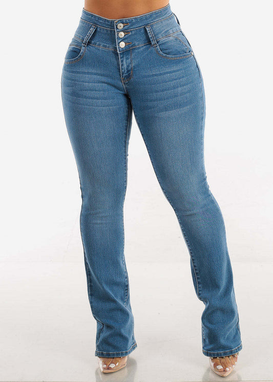 LADIES HIGH WAIST JEANS                  BLUE DENIM                  (SIZE  S - 2XL)