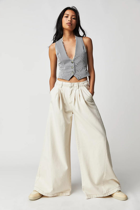 LADIES WIDE LEG JEANS                 OFF-WHITE              (SIZE  XS - L)