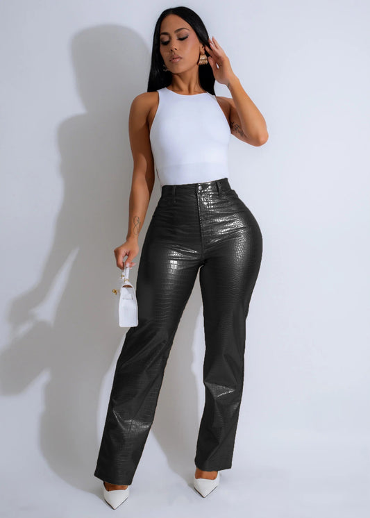 LADIES PU LEATHER PANTS                    BLACK / GOLD                 (SIZE  S - 2XL)