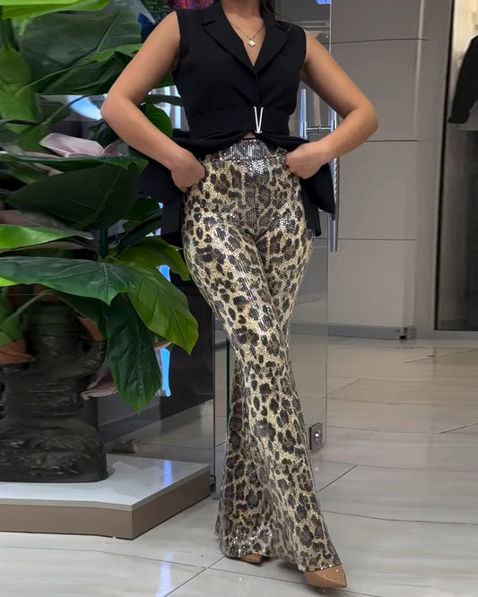 LADIES LEOPARD PRINT PANTS                   LEOPARD                (SIZE  S - XL)