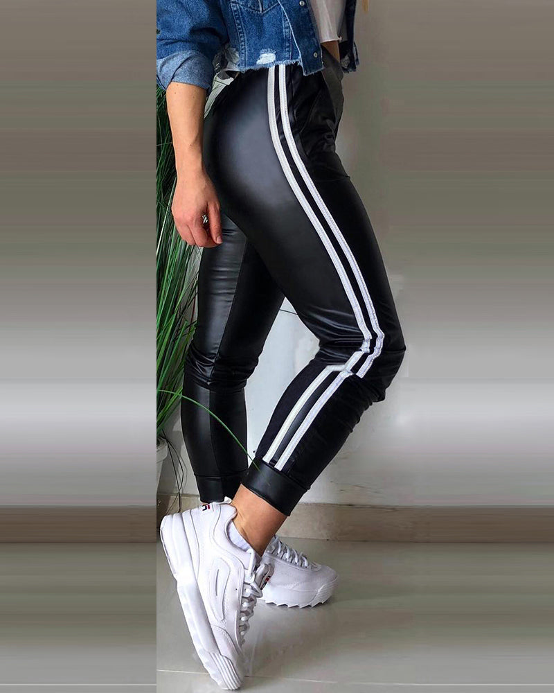 LADIES PU LEATHER TROUSERS                    BLACK                (SIZE  S - XL)