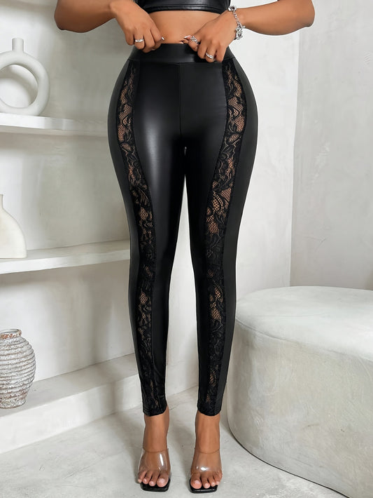 LADIES PANTS WITH LACE INSET                   BLACK               (SIZE  S - 2XL)