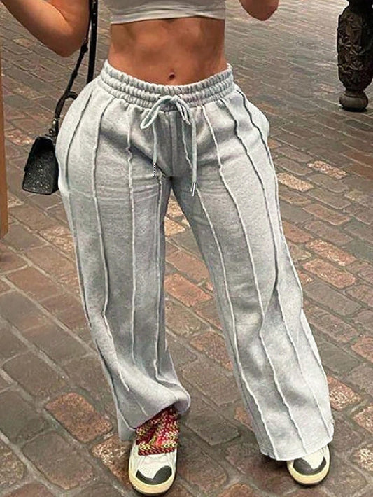 LADIES WIDE LEG TROUSERS               GRAY             (SIZE  S - 2XL)