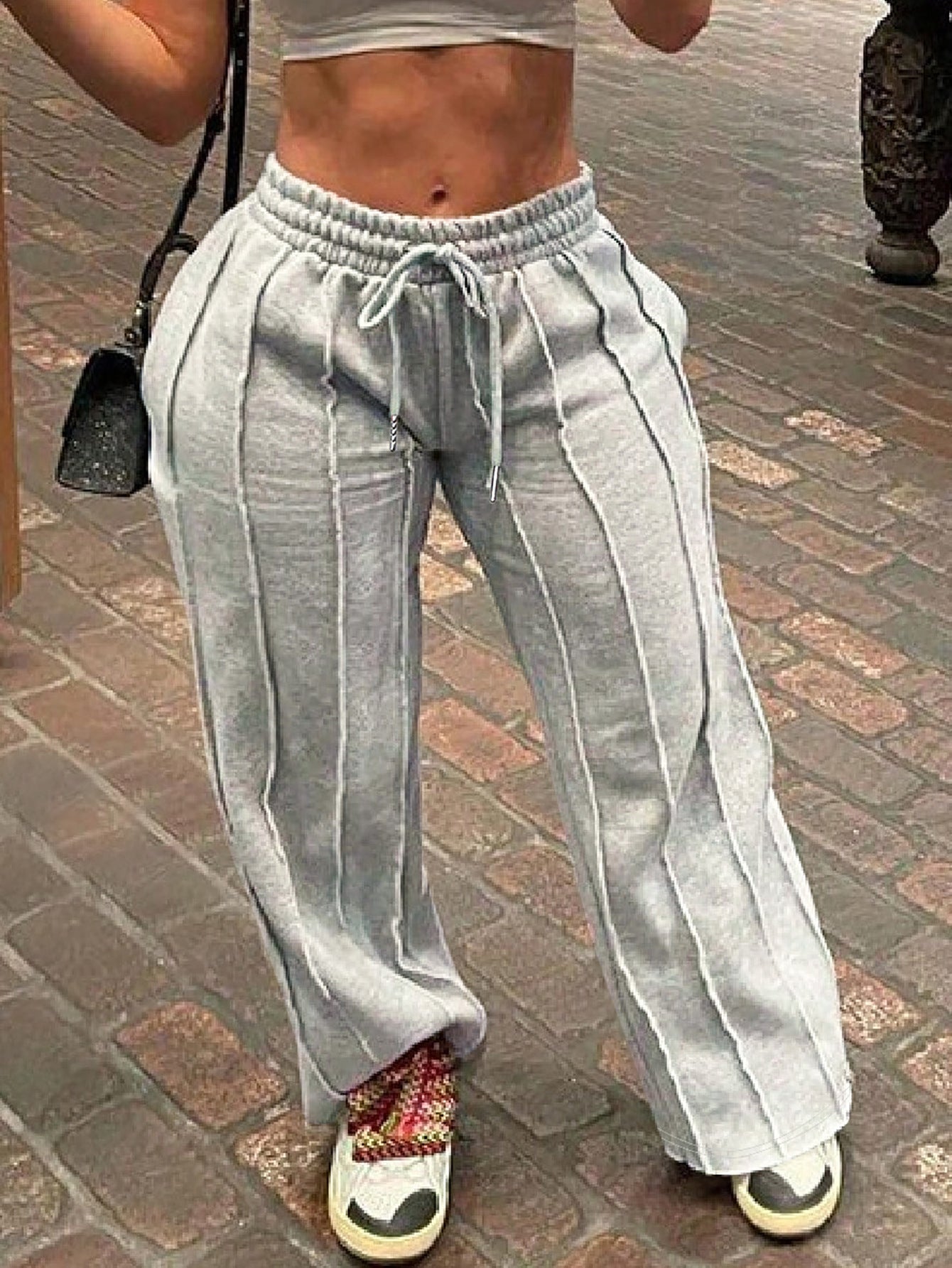 LADIES WIDE LEG TROUSERS               GRAY             (SIZE  S - 2XL)