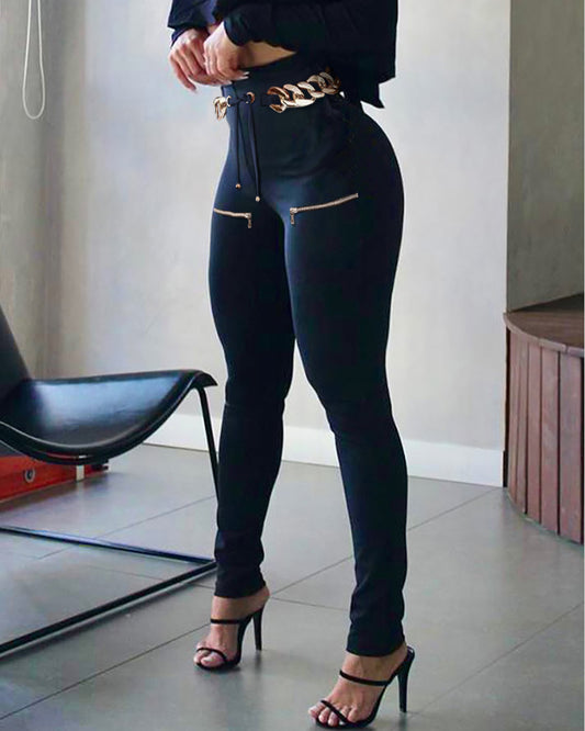 LADIES HIGH WAIST PANTS               BLACK              (SIZE  S - XL)