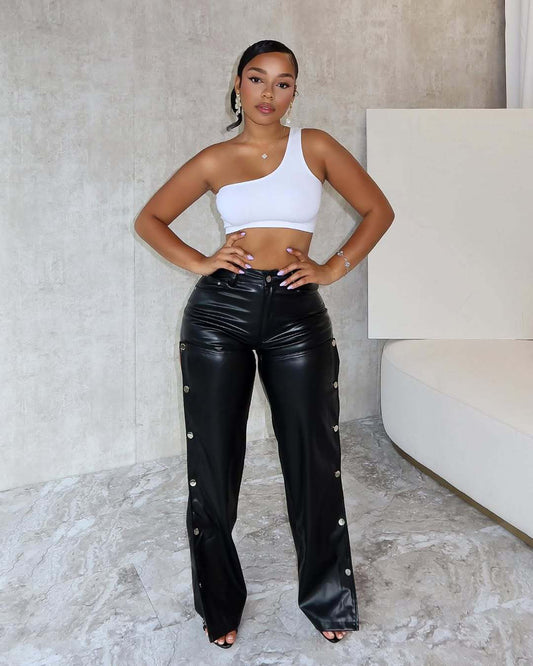 LADIES PU LEATHER PANTS                 BLACK               (SIZE  S - 2XL)