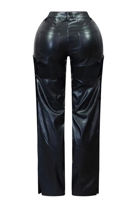 LADIES PU LEATHER PANTS                 BLACK               (SIZE  S - 2XL)