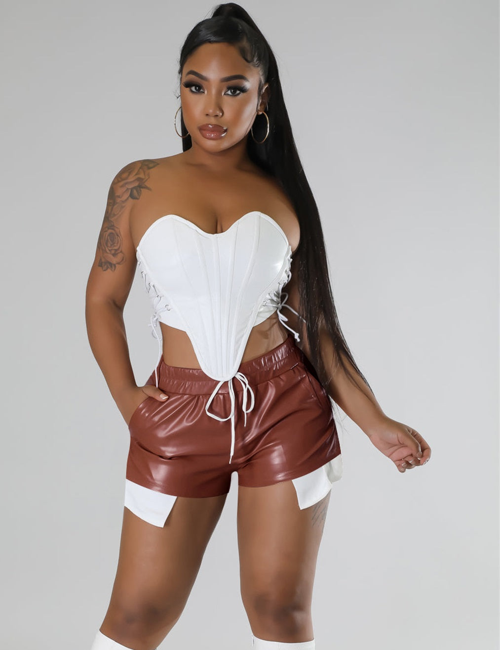 LADIES PU LEATHER SHORTS                    PINK / ORANGE / SILVER / BROWN / BRIGHT PINK                    (SIZE  S - XL)