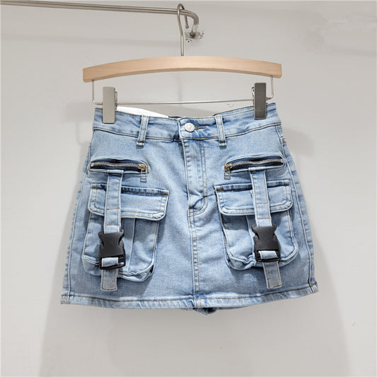 LADIES SHORT DENIM SKIRT                BLUE / BLACK / LIGHT BLUE                 (SIZE  S - XL)