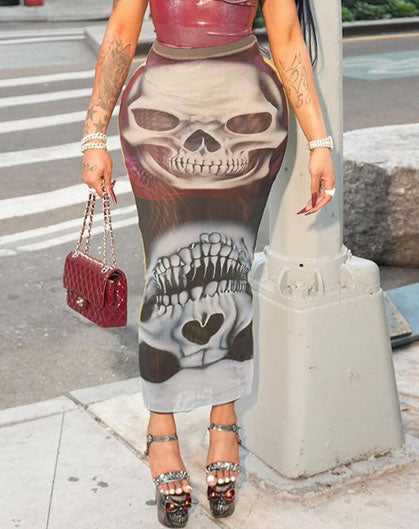 LADIES LONG SKIRT                         PRINTED                      (SIZE  S - L)