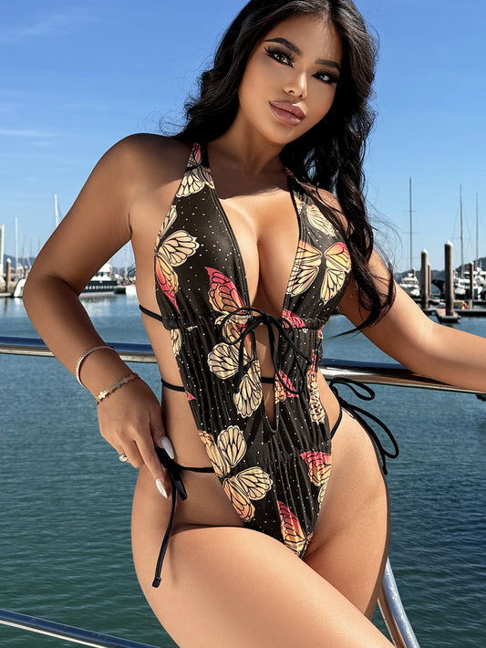 LADIES ONE PIECE SWIMSUIT                    BLACK MULTI COLOUR                (SIZE  S - L)