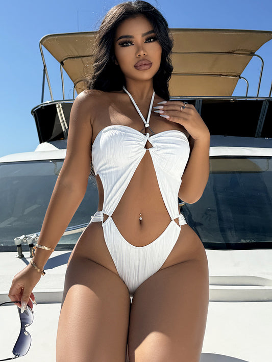 LADIES ONE PIECE SWIMSUIT                     WHITE                       (SIZE  S - L)