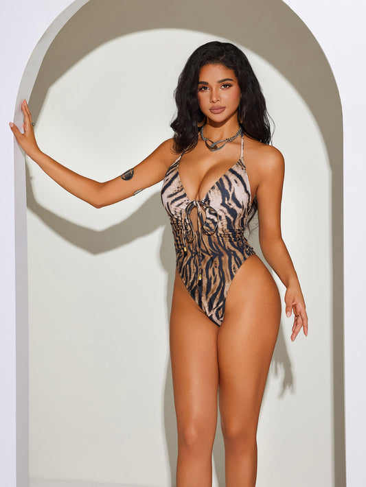 LADIES ONE PIECE SWIMSUIT                         LEOPARD                      (SIZE  S - L)