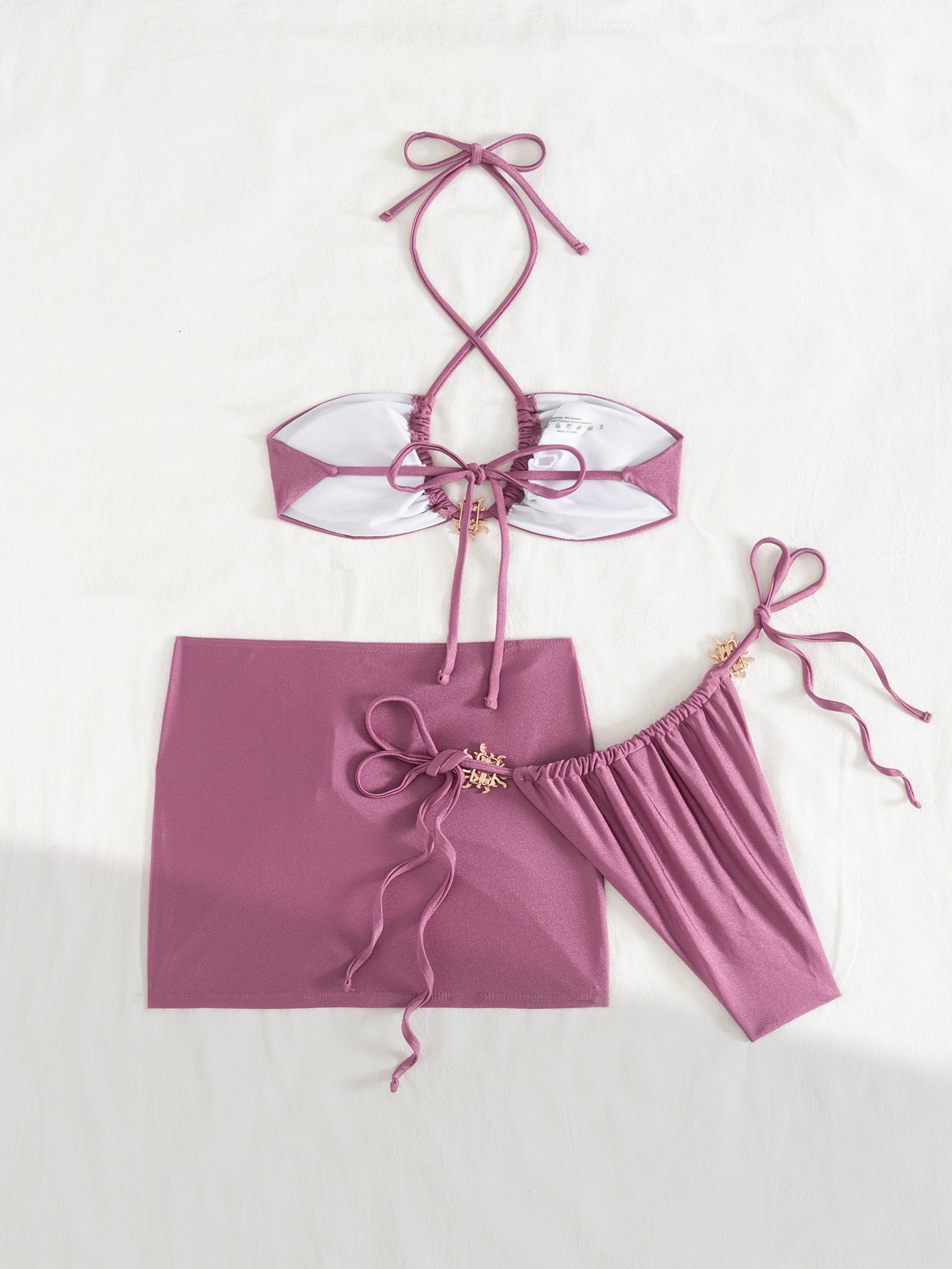 LADIES THREE PIECE SWIMWEAR SET                 PURPLE-PINK                   (SIZE  S - L)