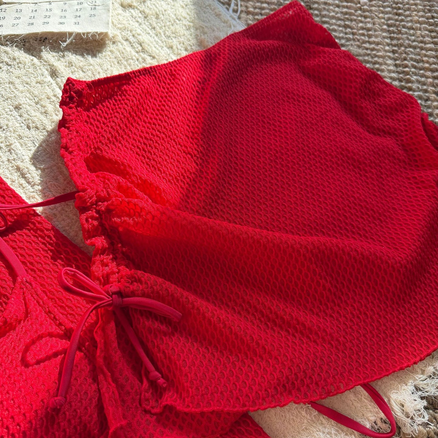 LADIES THREE PIECE BIKINI BEACHWEAR SET               WHITE / APRICOT-BEIGE / BLACK / RED               (SIZE  S - L)