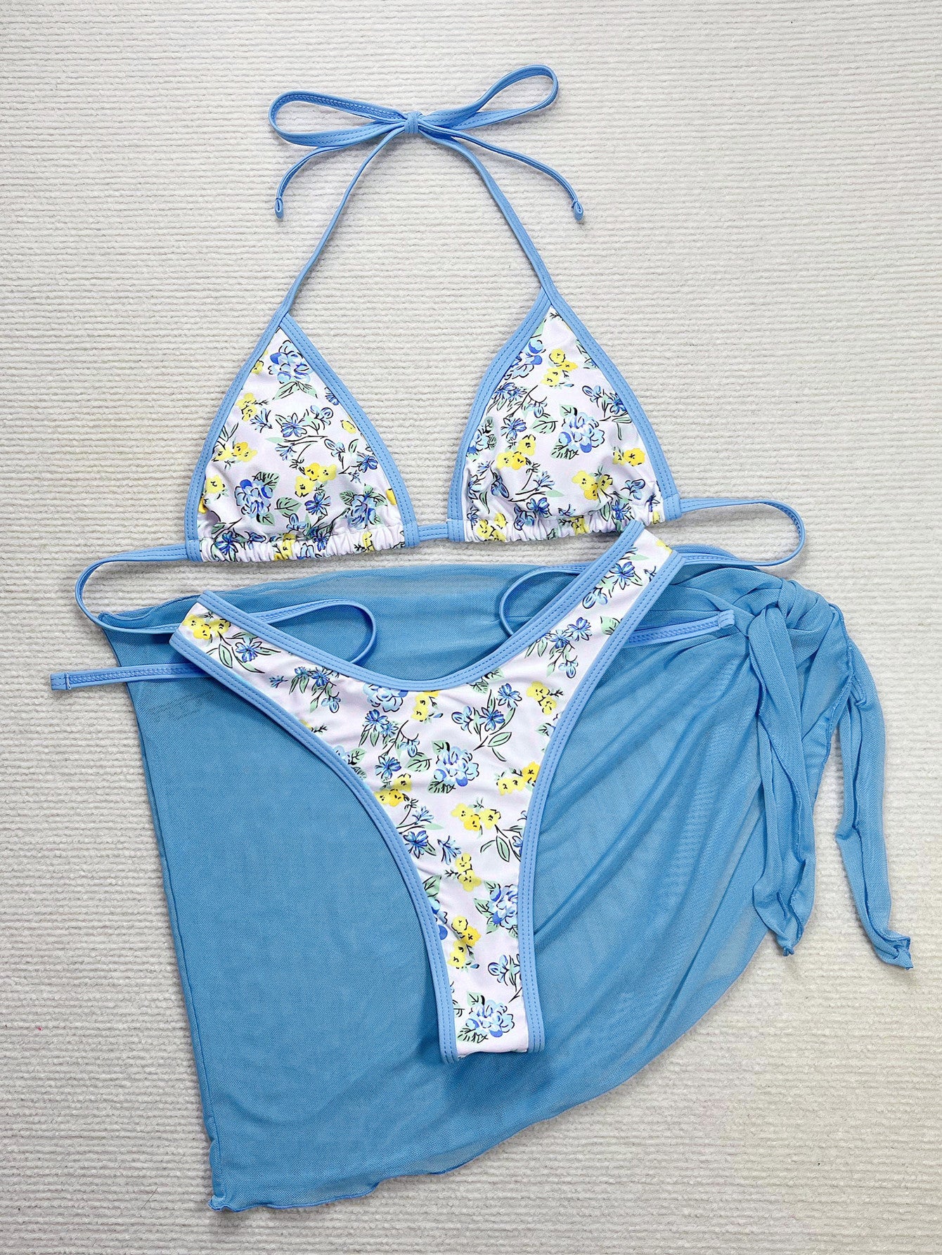 LADIES THREE PIECE BIKINI SET              BLUE              (SIZE  S - L)
