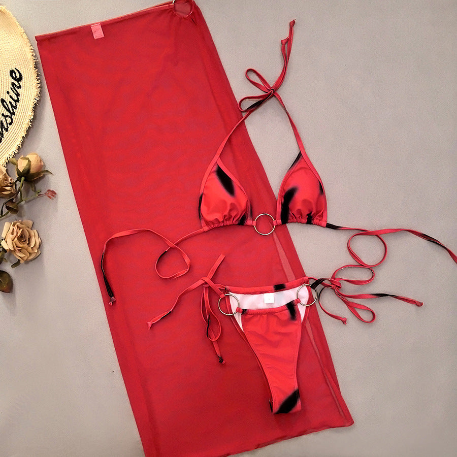 LADIES THREE PIECE BIKINI BEACHWEAR SET              RED                (SIZE  S - XL)