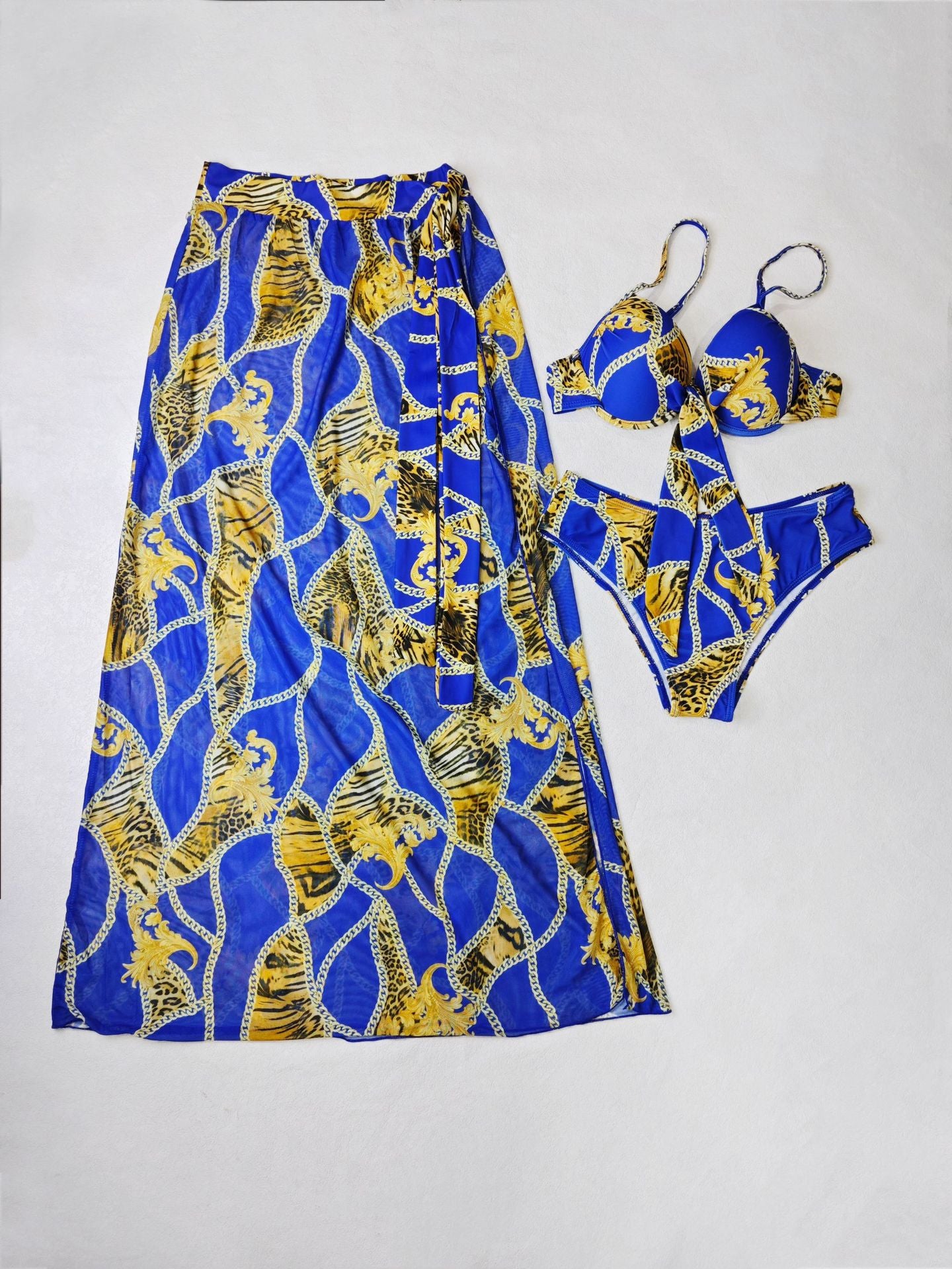 LADIES THREE PIECE BIKINI BEACHWEAR SWIMWEAR SET               BLUE             (SIZES:  S - L)