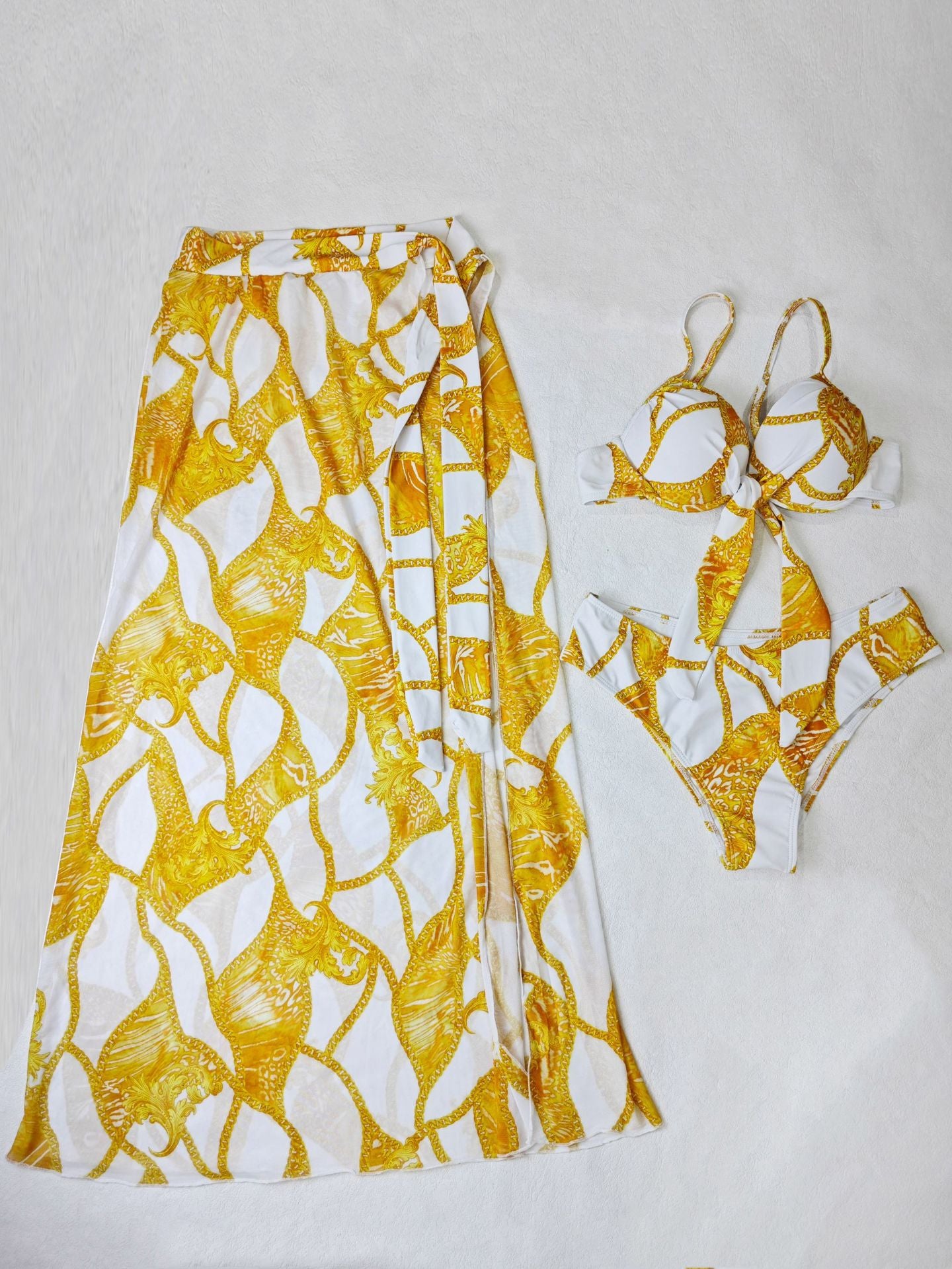 LADIES THREE PIECE BIKINI BEACHWEAR SWIMWEAR SET                YELLOW             (SIZE  S - L)