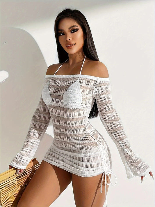 LADIES HALTERNECK BEACHWEAR COVER-UP                  WHITE               (SIZE  S - XL)