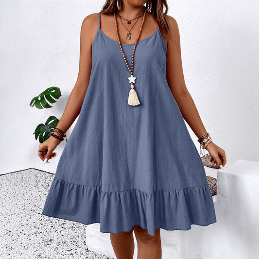 LADIES PLUS SIZE SLEEVELESS DRESS                  BLUE               (SIZE  L - 4XL)