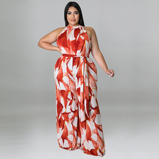 LADIES PLUS SIZE CASUAL JUMPSUIT                 ORANGE / PURPLE / BLUE / GREEN               (SIZE  XL - 5XL)