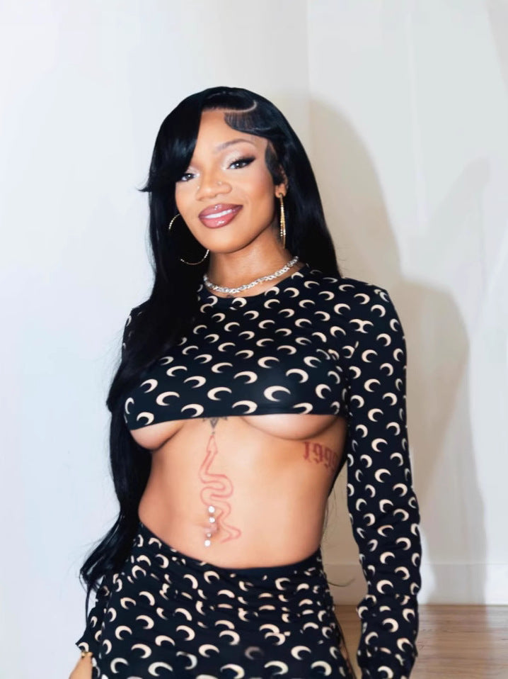 LADIES TWO PIECE CROP TOP & SKIRT SET                    BLACK                  (SIZE  S - XL)