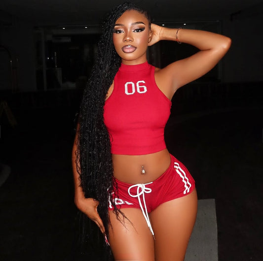LADIES TWO PIECE SHORTS SET              RED               (SIZE  S - XL)
