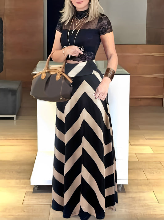 LADIES LONG SKIRT                   APRICOT-BEIGE & BLACK                    (SIZE  S - 2XL)