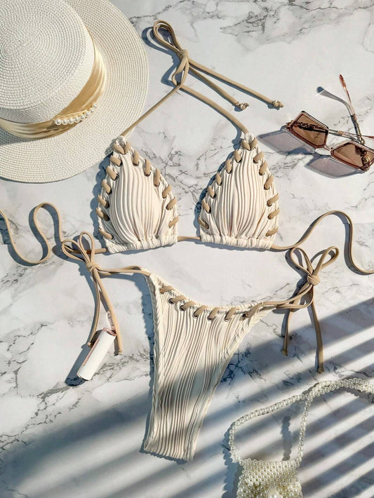 LADIES TWO PIECE BIKINI SWIMWEAR SET                OFF-WHITE             (SIZE  S - L)
