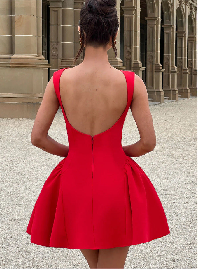 LADIES SLEEVELESS DRESS                       WHITE / RED                    (SIZE  S - XL)