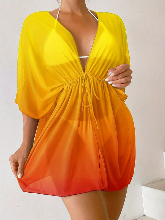 LADIES SWIMWEAR BEACHWEAR COVER UP / ROBE              YELLOW ORANGE            (SIZE  S - XL)