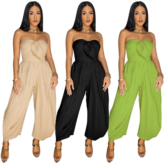 LADIES STRAPLESS JUMPSUIT                     APRICOT-BEIGE / BLACK / GREEN                     (SIZE  S - 2XL)