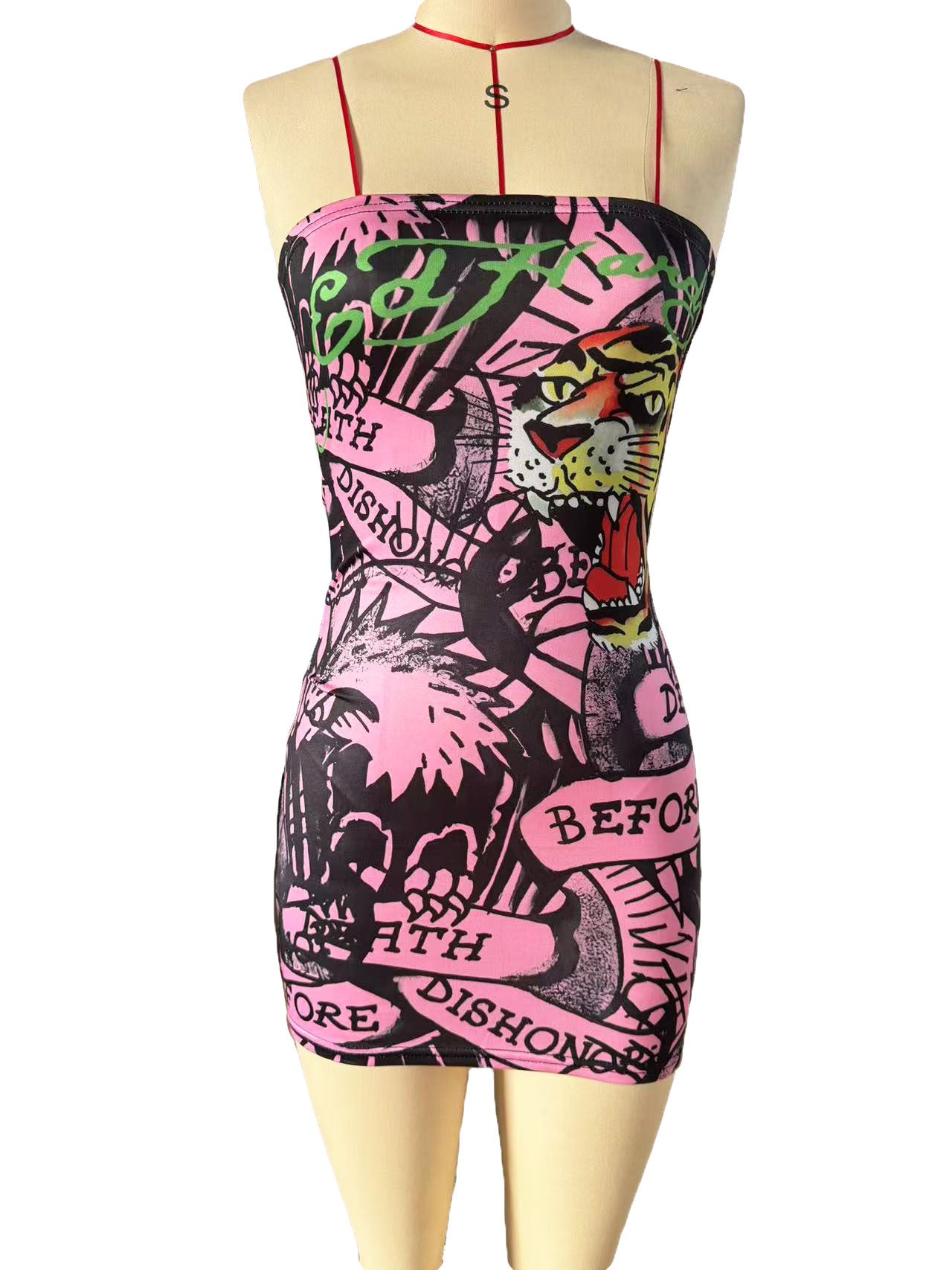 LADIES STRAPLESS MINI DRESS                  PINK                   (SIZE  S - XL)