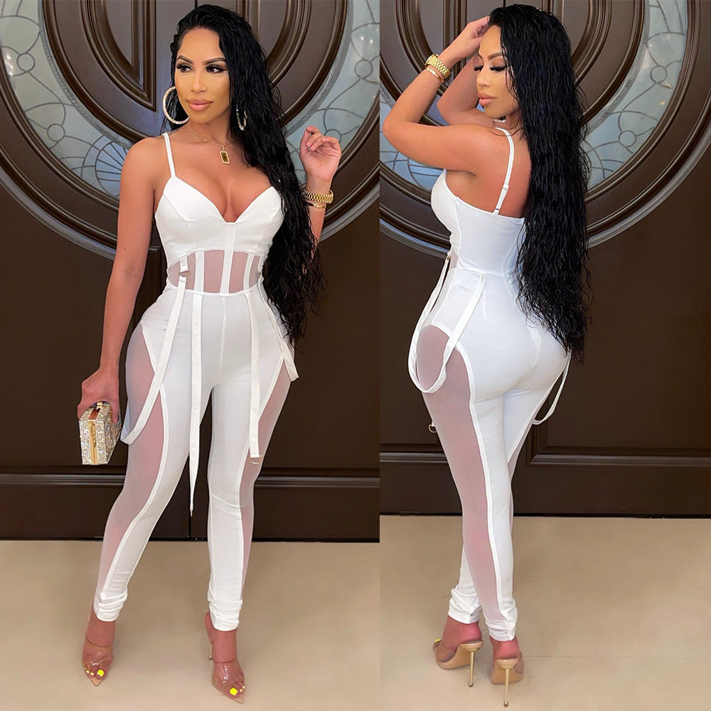 LADIES SEXY MESH JUMPSUIT                      BLACK / WHITE / APRICOT-BEIGE / DARK RED / BLUE                     (SIZE  S - 2XL)