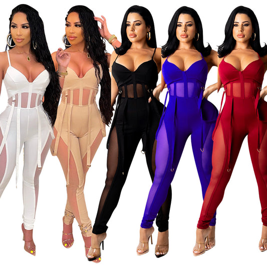 LADIES SEXY MESH JUMPSUIT                      BLACK / WHITE / APRICOT-BEIGE / DARK RED / BLUE                     (SIZE  S - 2XL)