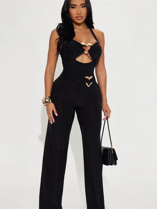 LADIES HALTERNECK JUMPSUIT                        BLACK / RED                         (SIZE  S - L)