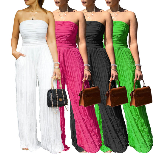 LADIES STRAPLESS JUMPSUIT             WHITE / BLACK / DARK PINK / GREEN                 (SIZE  S - 2XL)