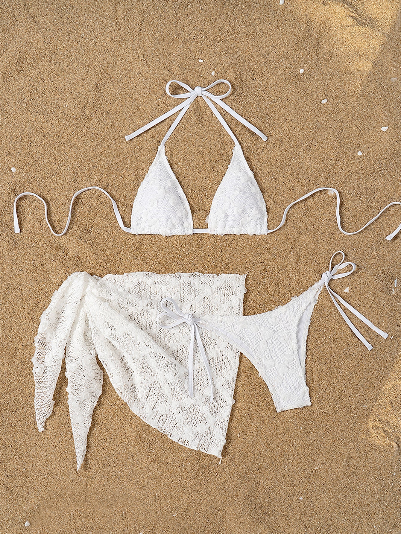 LADIES THREE PIECE BIKINI SWIMWEAR BEACHWEAR SET                WHITE               (SIZE  S - L)