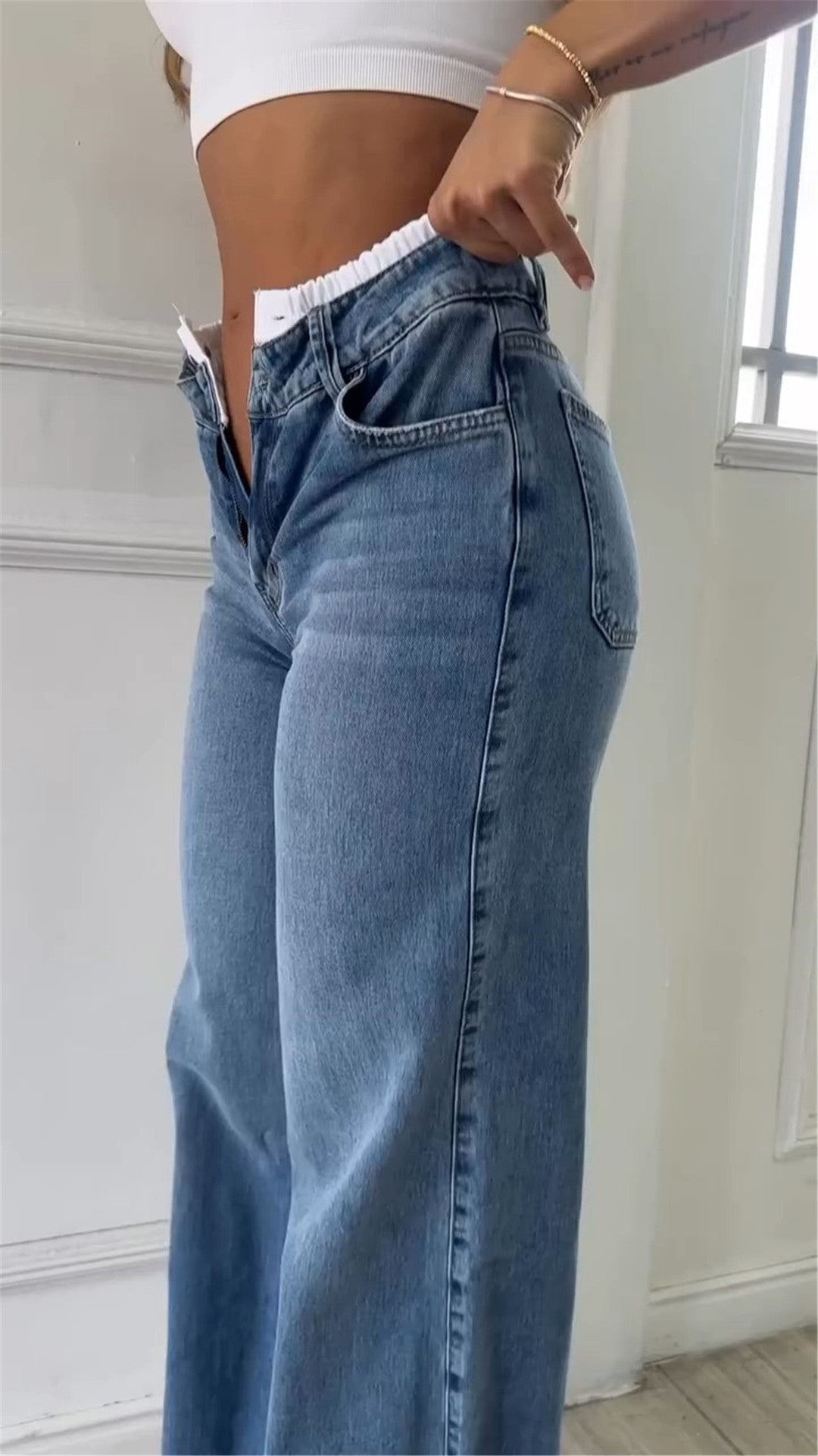 LADIES WIDE LEG DENIM PANTS                  LIGHT BLUE DENIM / BLUE DENIM /  BLACK                (SIZE  S - 2XL)