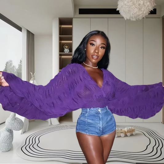 LADIES LONG SLEEVE CROP TOP                     PURPLE                       (SIZE  S - XL)