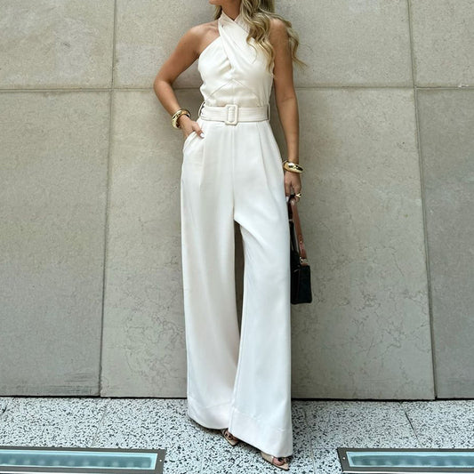 LADIES HALTERNECK JUMPSUIT                 WHITE                  (SIZE  S - XL)